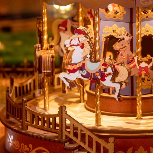 Carousel music box diy handmade decompression octave box children's fun assembled building blocks children's toys holiday gift