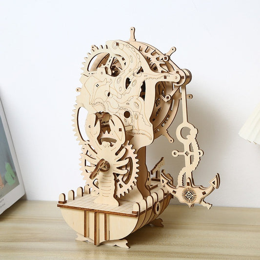 Pirate ship clock 3D three-dimensional puzzle wooden toys puzzle children's toys DIY creative holiday gifts