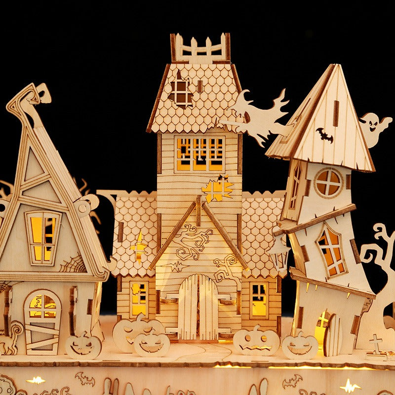 DIY halloween house wooden 3d puzzle puzzle puzzle puzzle toys creative crafts ornaments holiday gift