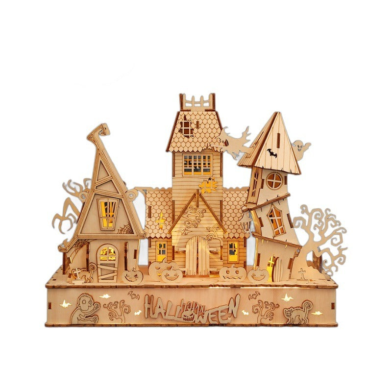 DIY halloween house wooden 3d puzzle puzzle puzzle puzzle toys creative crafts ornaments holiday gift