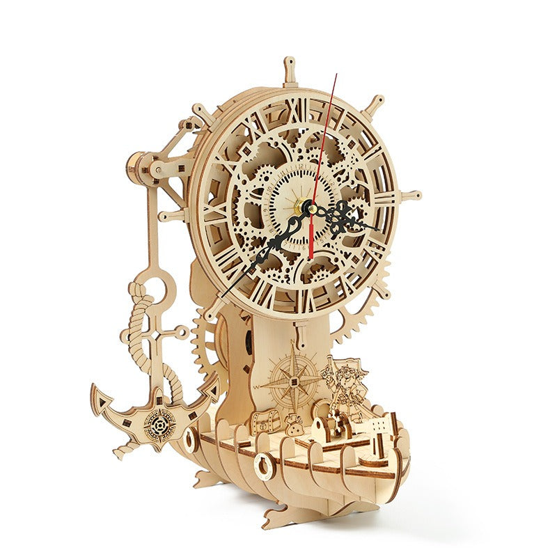 Pirate ship clock 3D three-dimensional puzzle wooden toys puzzle children's toys DIY creative holiday gifts