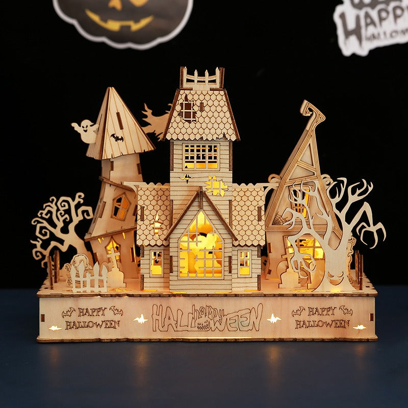 DIY halloween house wooden 3d puzzle puzzle puzzle puzzle toys creative crafts ornaments holiday gift