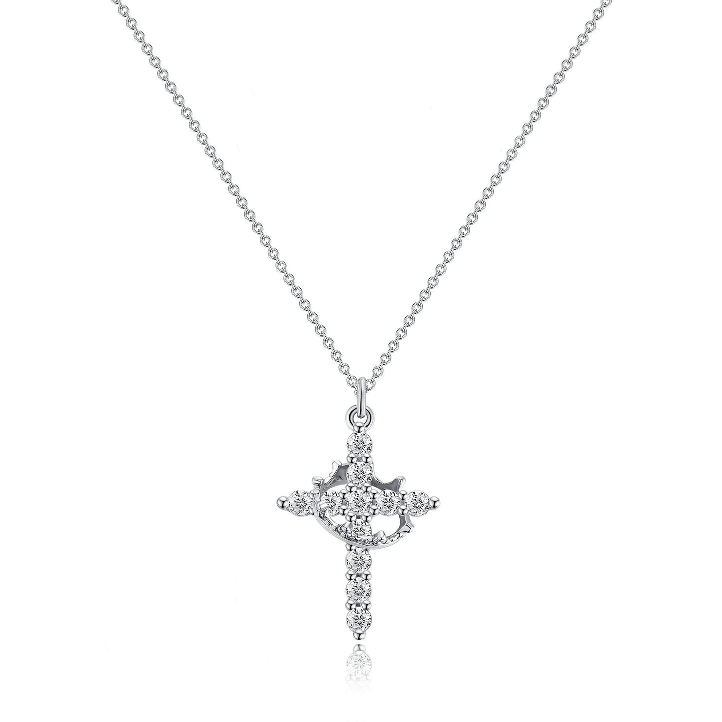 Simple Crown and Cross Pendant Collar Necklace