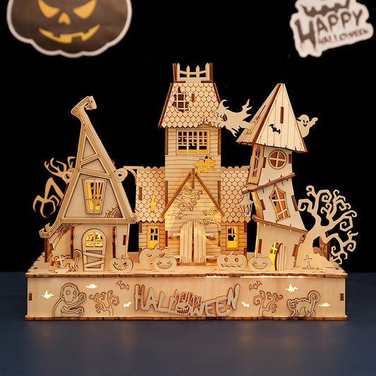 DIY halloween house wooden 3d puzzle puzzle puzzle puzzle toys creative crafts ornaments holiday gift