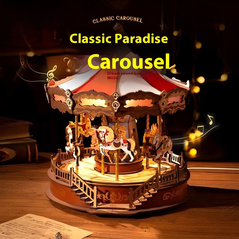 Carousel music box diy handmade decompression octave box children's fun assembled building blocks children's toys holiday gift