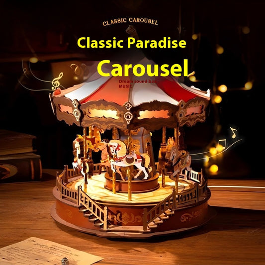 Carousel music box diy handmade decompression octave box children's fun assembled building blocks children's toys holiday gift