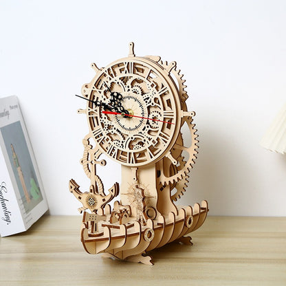 Pirate ship clock 3D three-dimensional puzzle wooden toys puzzle children's toys DIY creative holiday gifts