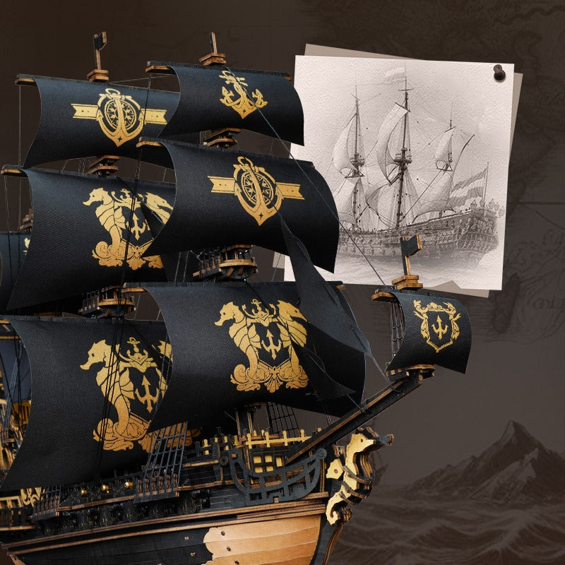 Seahorse sailing ship puzzle wooden puzzle model children's toys three-dimensional puzzle smooth sailing creative ornaments holiday gift