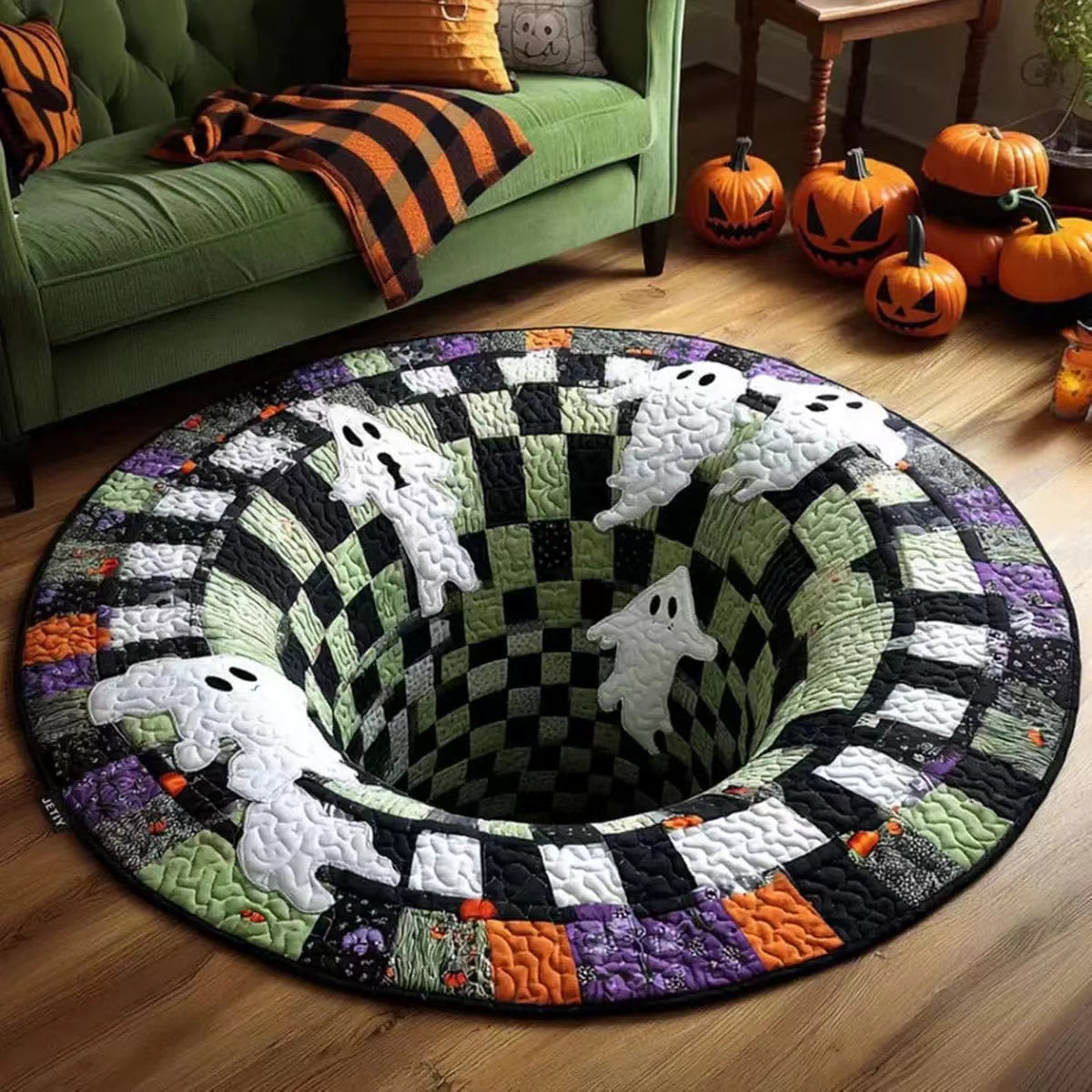 Halloween 3D Vision Rug: Ghost and Skeleton Rocking Chair Rug
