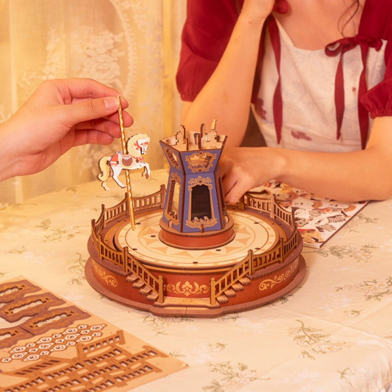 Carousel music box diy handmade decompression octave box children's fun assembled building blocks children's toys holiday gift
