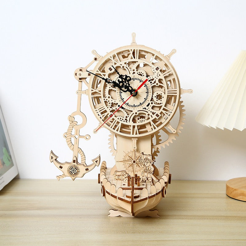Pirate ship clock 3D three-dimensional puzzle wooden toys puzzle children's toys DIY creative holiday gifts