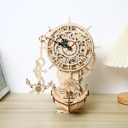 Pirate ship clock 3D three-dimensional puzzle wooden toys puzzle children's toys DIY creative holiday gifts