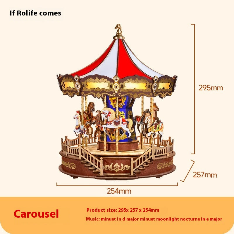 Carousel music box diy handmade decompression octave box children's fun assembled building blocks children's toys holiday gift