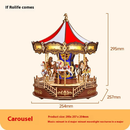 Carousel music box diy handmade decompression octave box children's fun assembled building blocks children's toys holiday gift