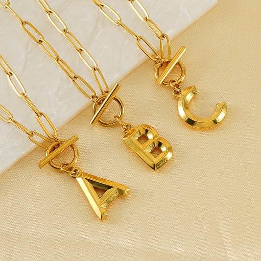 Titanium steel OT clasp alphabet necklace female European and American 18K stainless steel three-dimensional letter pendant