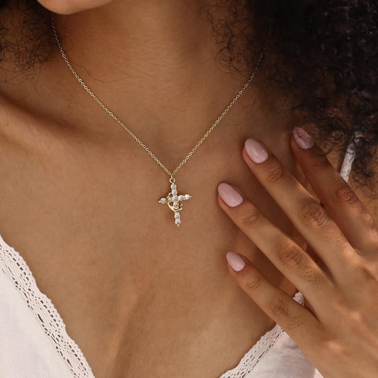 Simple Crown and Cross Pendant Collar Necklace