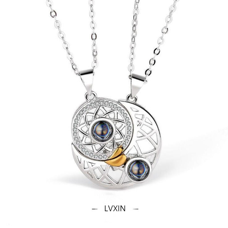 Love sun and moon couple projection necklace men and women pair pendant magnet ins niche design collarbone necklace