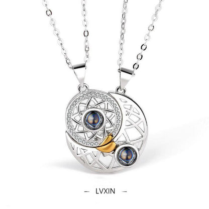 Love sun and moon couple projection necklace men and women pair pendant magnet ins niche design collarbone necklace