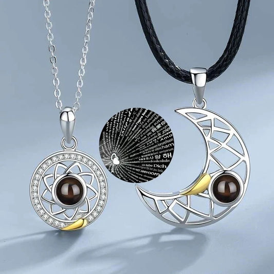 Love sun and moon couple projection necklace men and women pair pendant magnet ins niche design collarbone necklace