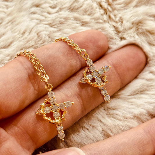 Simple Crown and Cross Pendant Collar Necklace