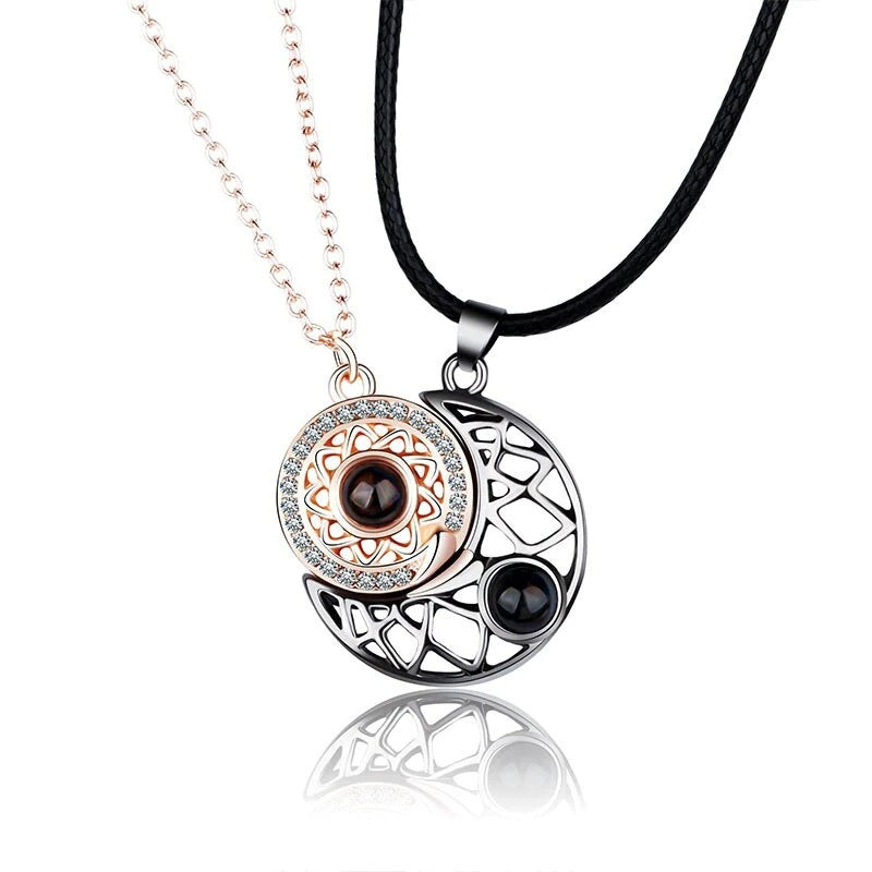 Love sun and moon couple projection necklace men and women pair pendant magnet ins niche design collarbone necklace