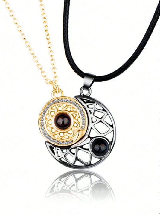 Love sun and moon couple projection necklace men and women pair pendant magnet ins niche design collarbone necklace