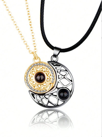 Love sun and moon couple projection necklace men and women pair pendant magnet ins niche design collarbone necklace
