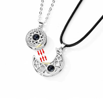 Love sun and moon couple projection necklace men and women pair pendant magnet ins niche design collarbone necklace