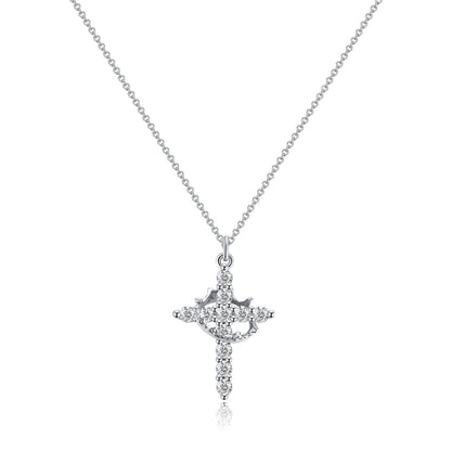 Simple Crown and Cross Pendant Collar Necklace